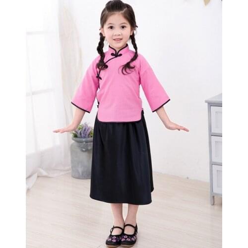2020 Spring Summer Baby Girl School Dress Suits Chinese Traditional Graduation Costumes Children Clothes Suit Cheongsam Set