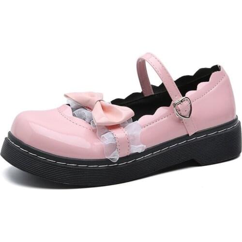 Lolita Womens Shoes Cute And Sweet Cosplay Bow 2019 Black And White Powderjapanese School Shoes Student Uniform Suits Shoes