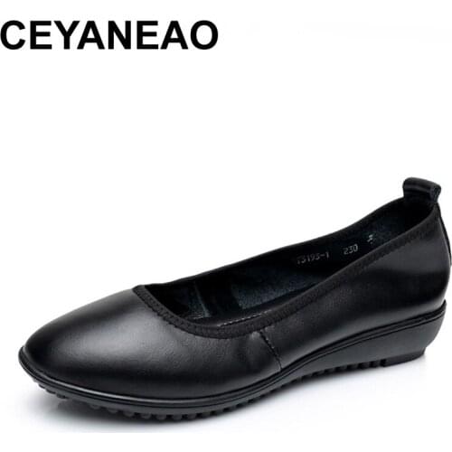 CEYANEAO Hot Sale National Style Mixed Colors Womens Flats Genuine Leather Women Shoes Middle-aged Mother shoes