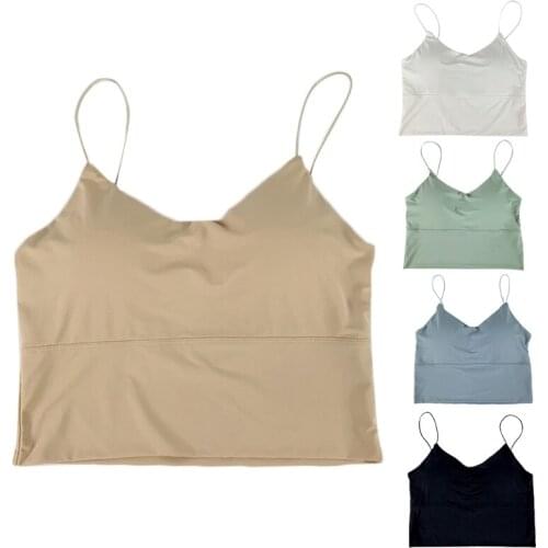 Y166 Women Sexy Spaghetti Seamless V Neck Bra Low Cut U-Back Wirefree Padded Camisole