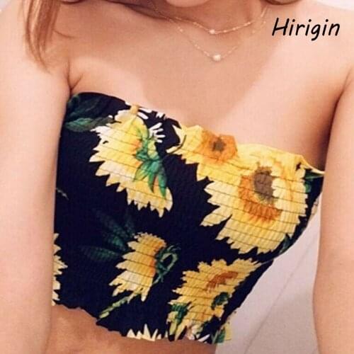 Women Bohemian Floral Printed Tube Top Sunflower Off Shoulder Bandeau Tops Wear Ladies' New Sexy Wrapped Chest Costume Hot Sale