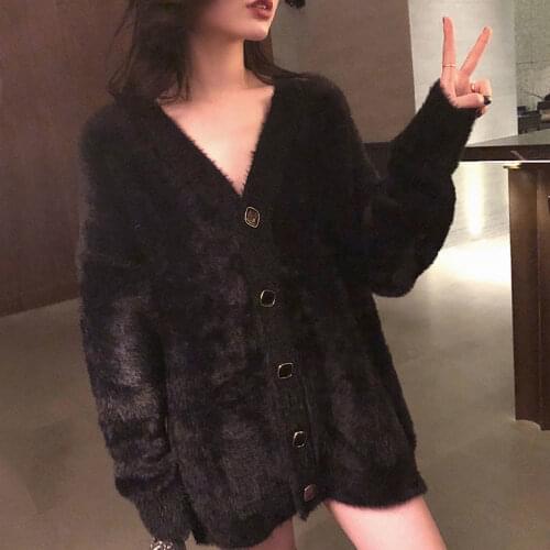 Women 2020 Spring Autumn V-neck Knitted Cardigan Female Imitation Cashmere Sweater Coat Ladies Casual Long Sleeve Tops L447