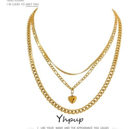 Yhpup Stainless Steel Waterproof Metal Jewelry Charm Heart Pendant Collar Necklace for Women joyería acero inoxidable mujer Gift