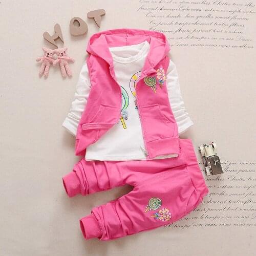 Baby Girl Clothes Christmas Outfits Korean Lollipop Hooded Vest + T-shirts + Pants 3PCS Infant Clothing Kids Bebes Jogging Suits