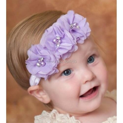 1 pieces fashion baby headband chiffon pearl diamond flower with a shimmer Headbands Baby Flower Headbands hair accessories