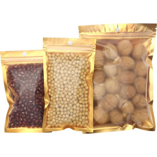 18*26cm,100 X Aluminum ZipLock bag Inner Dumb Golden Front Matte Clear -Reusable Mylar Foil Food Packing Pouch, Candy Zip sack