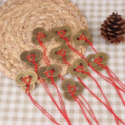 2Pcs Chinese Red Strings Feng Shui Coins Meaningful Fortune Coins For Wealth And Lucky