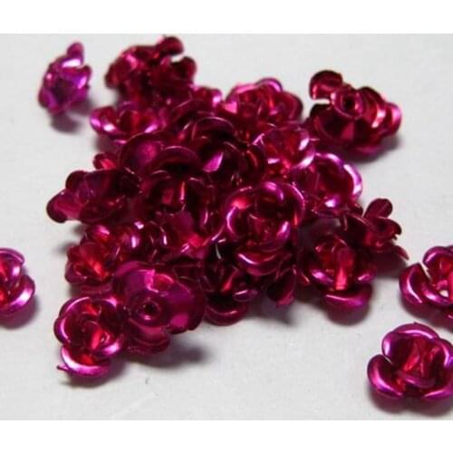 200 HotPink Aluminum Metal Rose Flower Beads 6mm