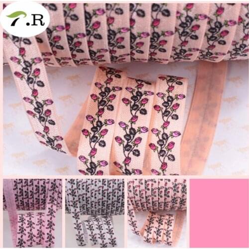 3 colors 5/8'' 15mm Rose floral printed fold over elastic for Valentine 50 yards/lot