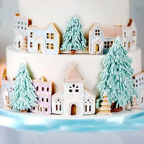3D Christmas House Silicone Mold Fondant Cake Decorating Tools Chocolate Plaster Sugarcraft Baking Mould