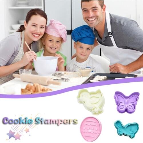 4Pcs/Set Food Grade Plastic Cute Fuuny Cake Pastry/Cookie/Fondant Stamper Aniamals Cookie Plunger Cutters DIY Mould Baking Tools