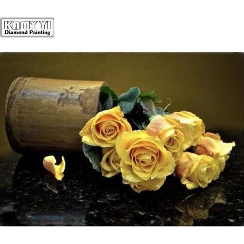 5D DIY Diamond Painting Yellow Rose Beauty Full Round Diamond Embroidery Mosaic Cross Stitch Kit Set Home Decor Needlework Gifts