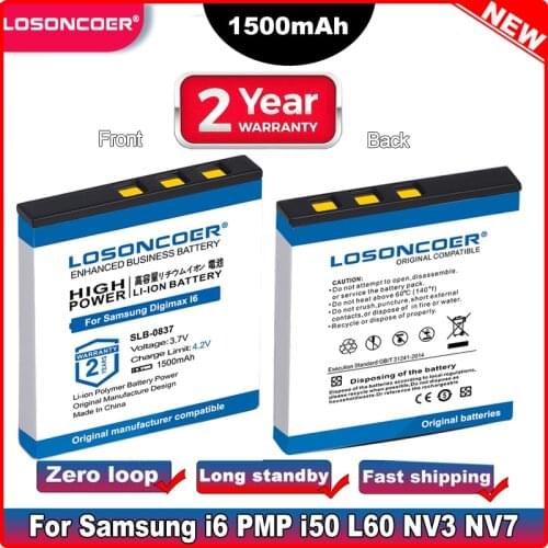 LOSONCOER SLB-0837 1500mAh Battery for Samsung Digimax I6 PMP I50 L60 NV3 NV7 L80 I70 I70S L700 L700S L73 NV5 Batteries
