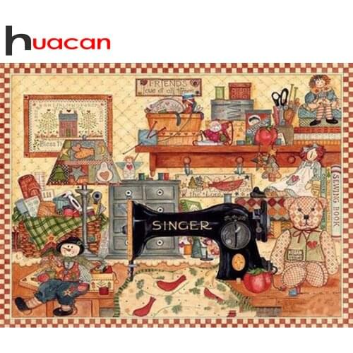 Huacan Diamond Painting Sewing Machine Home Decoration New Arrival Cross Stitch Kit Handcraft Mosaic Beaded Embroidery Classic