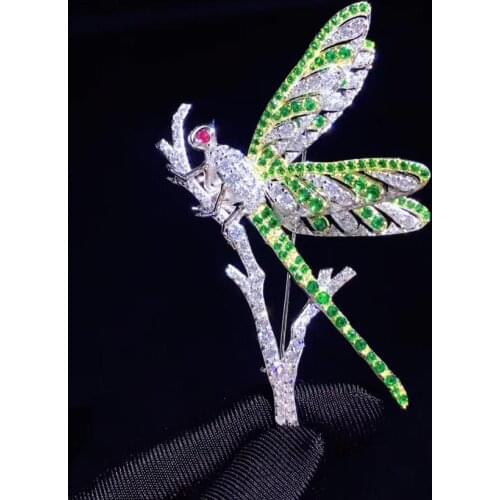 925 sterling silver with cubic zircon dragonfly brooch pins fine women jewelry for dress coat high quality insect brooch