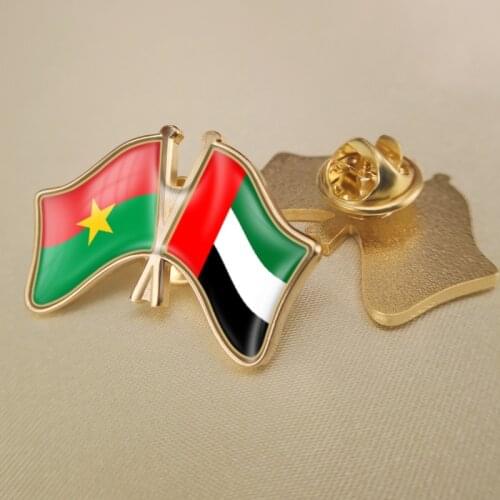 Burkina Faso and United Arab Emirates Crossed Double Friendship Flags Lapel Pins Brooch Badges