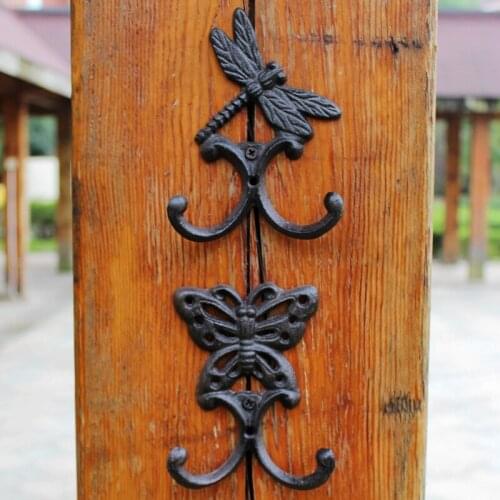 European Style Garden Cast Iron Dragonfly Butterfly Hook Garden Coat Hook Gardening Groceries Handmade Casting One Double Hook