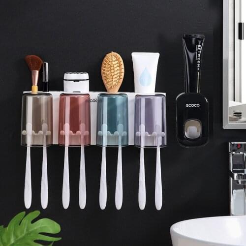 Toothbrush Holder Automatic Toothpaste Squeezer Dispenser Wall Mount Stand Towel Bar Storage Rack Organizer Bathroom Accessories