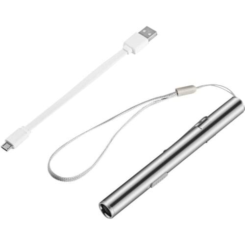 Energy-saving Medical Handy Portable Pen Shaped USB Rechargeable Mini Flashlight LED Torch with Stainless Steel Clip
