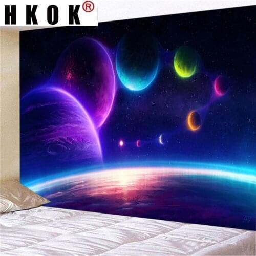 HKOK 3D Abstract Magic Space Galaxy Starry Sky Landscape Tapestry Wall Art Cloth Poster Decoration Modern Home Decor Living Room