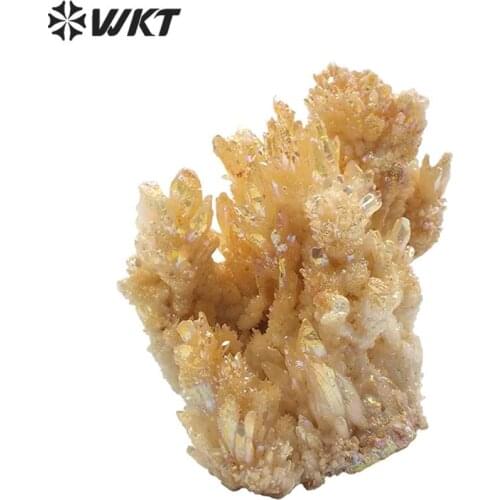 WT-G274 Natural calcite stone with angel color on surface, Amazing Aura brightly raw calcite stone for display listing in office