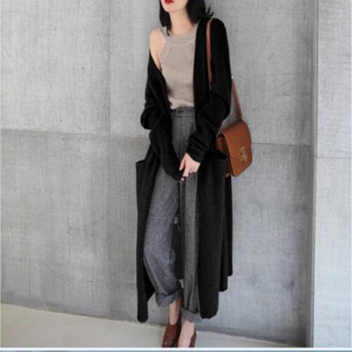 Knitted Women Winter Hooded thick knit Cardigan Warm Loose Outwear Tops hemp Sweater coat