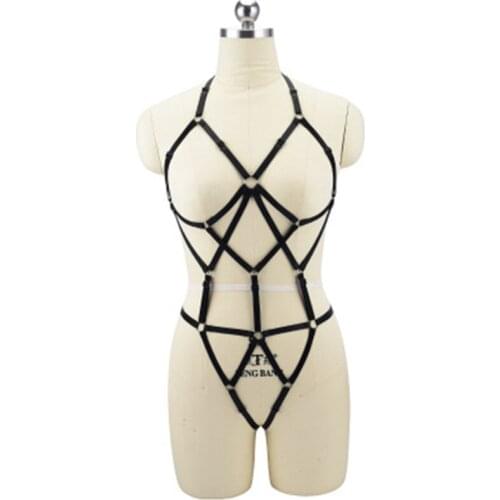 Full Body Harness Lingerie Set Sexy Goth Cage Bra Fetish Chest Belt O-ring Strappy Adjust Plus Size Soft Tops Club Festival Rave
