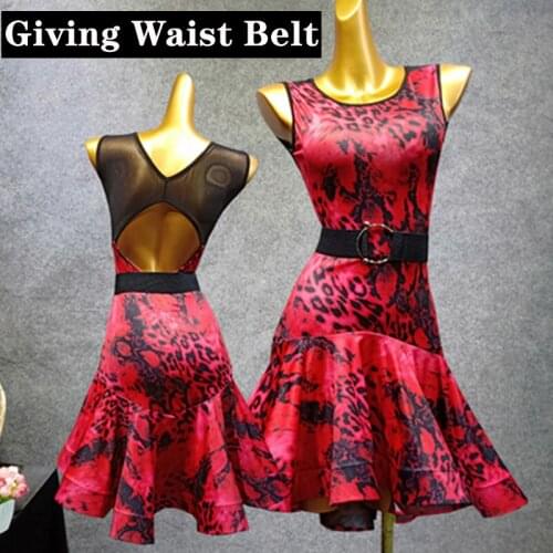 Red Latin Dance Dress+Waist Belt Women Latin Dresses Red Dress Flamengo Tango/Salsa Dress Competition Red Dance Dress VDB758