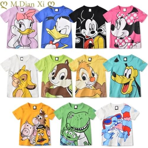 Summer Fashion Unisex Cartoon T-shirt Children Boys Simba Short Sleeves Colourful Tees Baby Kids Cotton Tops for Girls Clothes