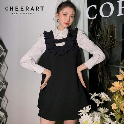 CHEERART Suspenders Backless Mini Dress Women Sleeveless A Line Cute Ruffle Little Black Dress Spirng Summer Korean Fashion