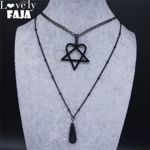 Lovely FAJA Satan Stainless Steel Layered Necklace Black Color Women/Men Gothic Necklace Chain Jewelry cadenas mujer N4111S03