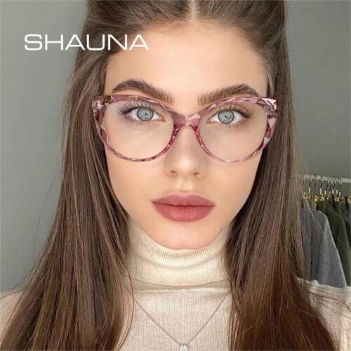SHAUNA Fashion TR90 Spring Hinge Women Cat Eye Glasses Frame Retro Anti Blue Light Men Optical Frame Eyewear Computer Goggles