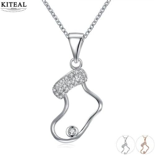 KITEAL 2018 new white Gold color Girl pendants AAA zircon christmas sock xmas gift big necklace Factory Wholesale
