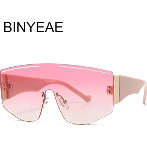Vintage Rimless Oversized Sunglasses Women Brand Designer One-Piece Shield Gradient Mens Sun Glasses UV400 Pink Brown Goggles