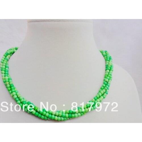 4 Rows 4mm Bead Apple Green Stone howlite Round Bead Multilayer Twined Handmade Necklace Woman jewelry Party charm