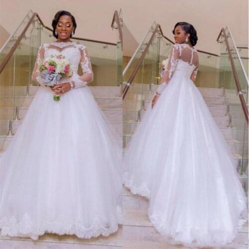 Free Shipping New African Wedding Dress A-line Long Sleeves Lace Vestido Bridal Gown Bridal 2021