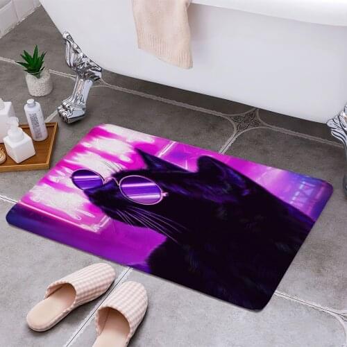 Purple black cat Cheaper Anti-slip Modern Area Rugs Living Room Balcony Bathroom Printed Carpet Doormat Hallway Bath Mat