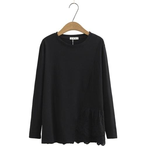 Plus Size Round Neck Patchwork Long Sleeved Tops Women Spring Summer New Casual Solid Simple Muslim Tshirts Oversized Tee