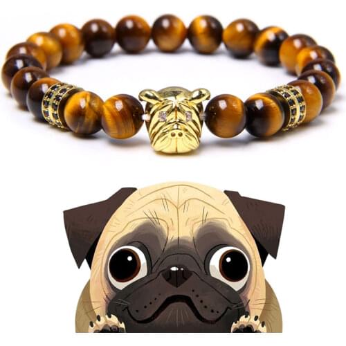 CZ Shar Pei Charm Bracelets Men Handmade Stretch Bangle Vintage Jewelry Women Silver Color Lava Stone Bead Pulsera Children Gift
