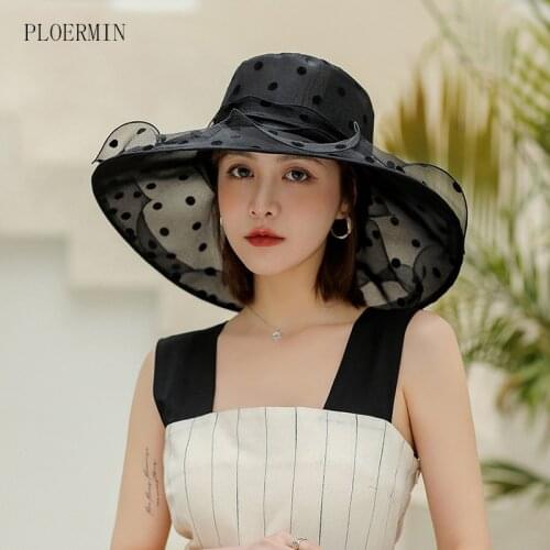 2021 New Ladies Elegant Flower Church Hats Summer Large Wide Brim Fedora Hat For Women Organza Hat Beach Sun Kentucky Derby Hat