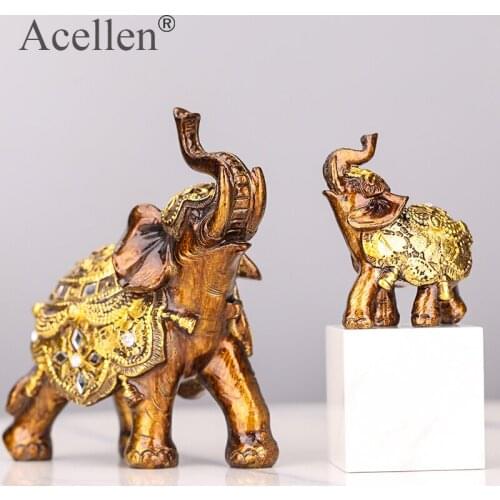 Lucky Feng Shui Wood Grain Elephant Statue Sculpture Wealth Figurine Gift Carved Natural Resin Home Decor Desktop Decoration