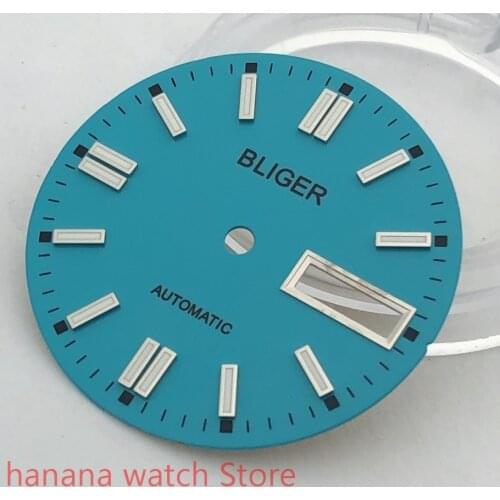 BLIGER Sterile 29mm dial date kit is suitable for NH36 night plate parts male watch movement dial Cyan