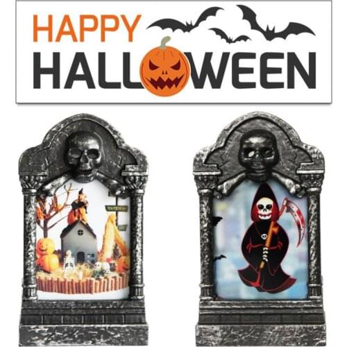 LED Halloween Tombstone Lamp Outdoor Party Game Horror Props Decoration 5 In One Retro Simulation Garden Luminous Light Card