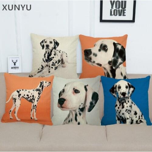XUNYU Cute Pet Dog Dalmatian Pattern Linen Pillow Case Cushion Cover Home Sofa Square Pillow Cover 45x45cm BZ163