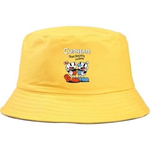 Anime Cuphead print Bucket Hat men Cotton Fishing Hunting Cap Outdoor Beach Fisherman Panama Womens Bucket Hat