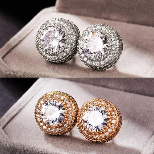 High Quality Big Round Earrings for Women Inlaid Shiny CZ Stones Bridal Wedding Bands Jewelry Exquisite Stud Earrings