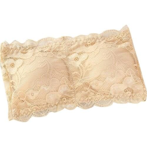 Womens One-line Lace Sexy Gathered Tube Top Anti-fade Shoulder Strap Detachable Shoulder Strap