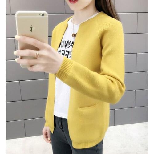2019 new womens spring autumn round neck sweater female Korean version of the loose knit cardigan solid color shirt A434