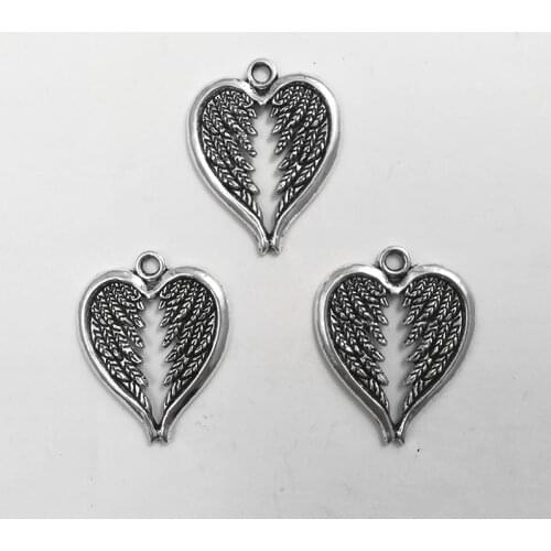 10PCS Antique Angel Wings Feather Heart Shape Charms Pendants DIY Necklace Earring Making Jewelry Findings 30x24mm