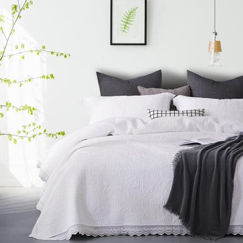 100% cotton Quilted lace Bedspread Bed Cover Bed Sheet size 230x250cm quilt blanket Pillowcases 3pcs